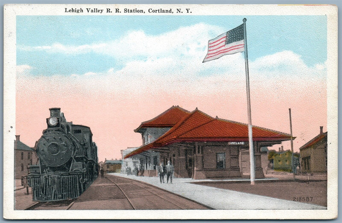 CORTLAND NY LEHIGH VALLEY RAILROAD STATION ANTIQUE POSTCARD railway train depot