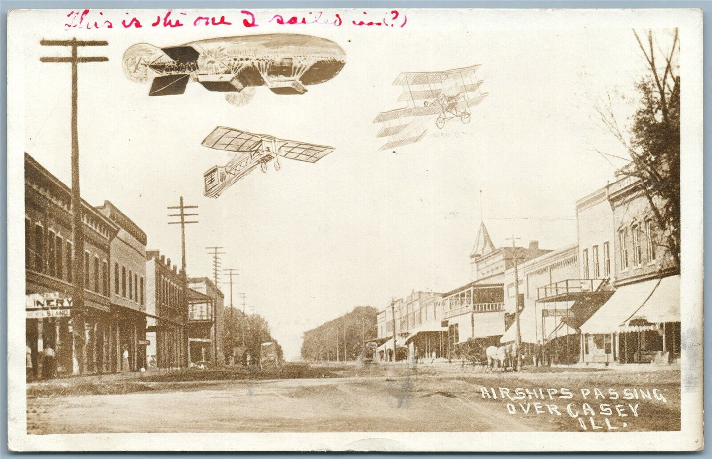 CASEY ILL COLLAGE ZEPPELIN AIRPLANES ANTIQUE REAL PHOTO POSTCARD RPPC AVIATION