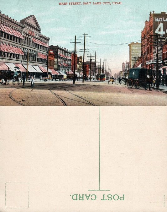 SALT LAKE CITY UTAH MAIN STREET ANTIQUE POSTCARD