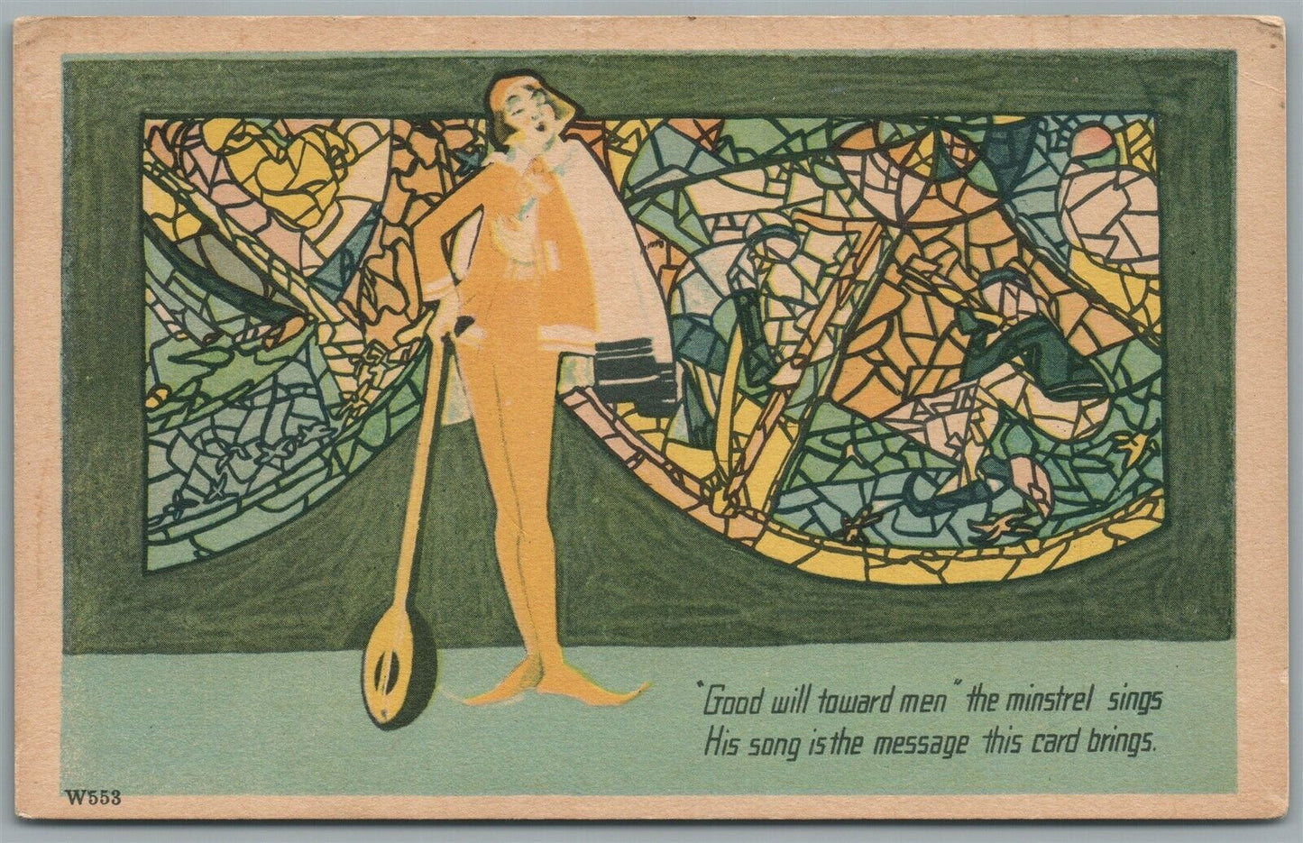 ART NOUVEAU MINSTREL w/ MANDOLIN ANTIQUE POSTCARD