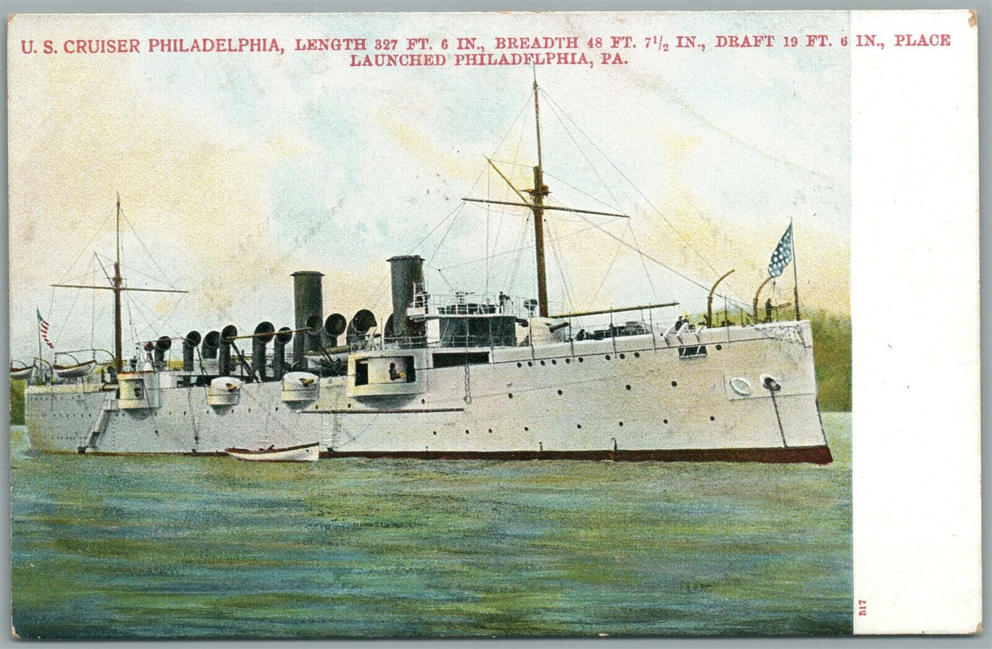 MILITARY SHIP US CRUISER PHILADELPHIA ANTIQUE POSTCARD