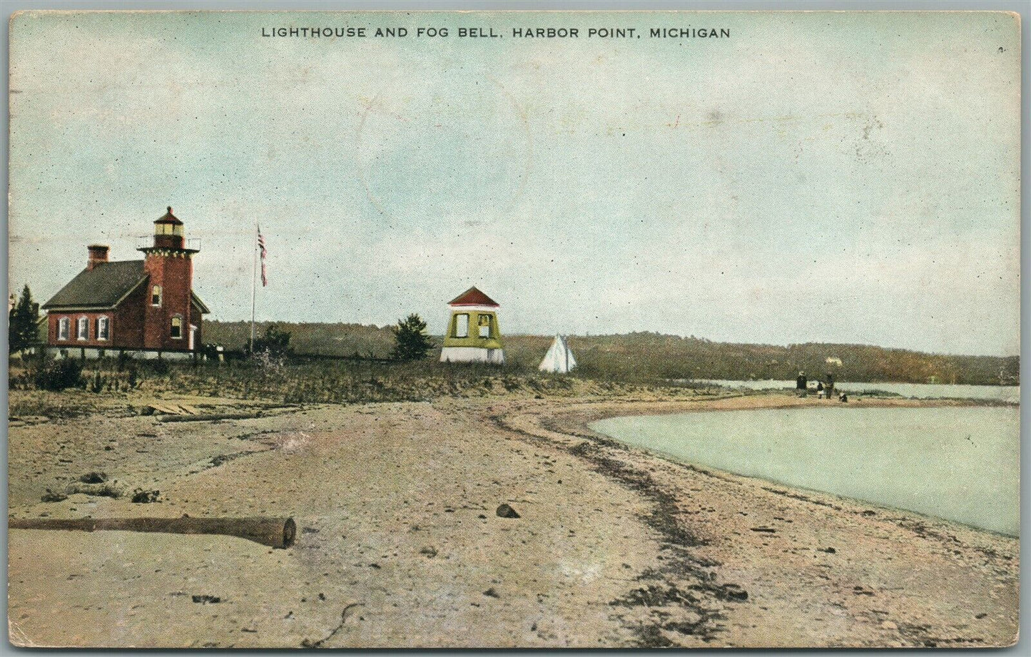 HARBOR POINT MI LIGHTHOUSE AND FOG BELL ANTIQUE POSTCARD