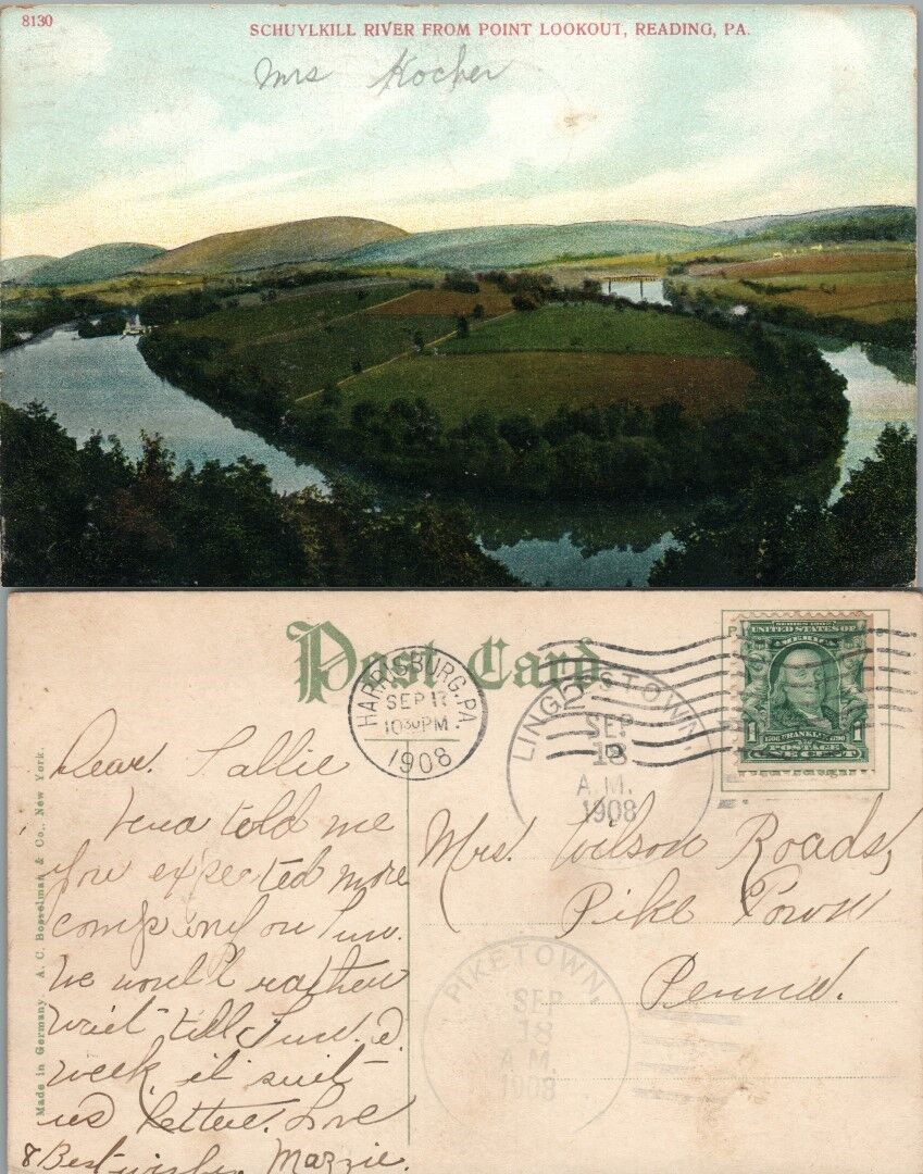 ANTIQUE 1908 POSTCARD SCHUYLKILL RIVER FROM POINT LOOKOUT READING PA