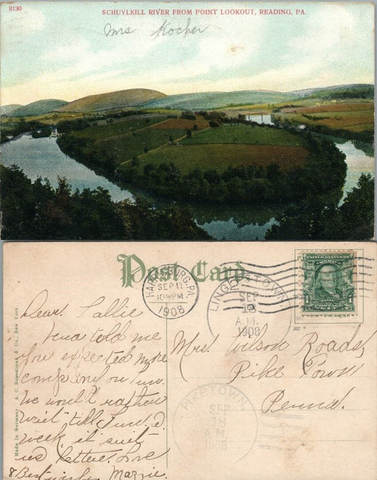 ANTIQUE 1908 POSTCARD SCHUYLKILL RIVER FROM POINT LOOKOUT READING PA