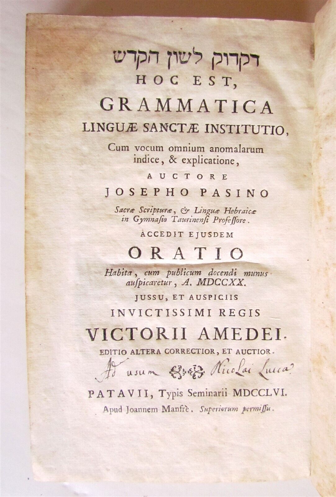 1777 ITALIAN & HEBREW GRAMMAR by Joseph Pasini antique VELLUM Judaica