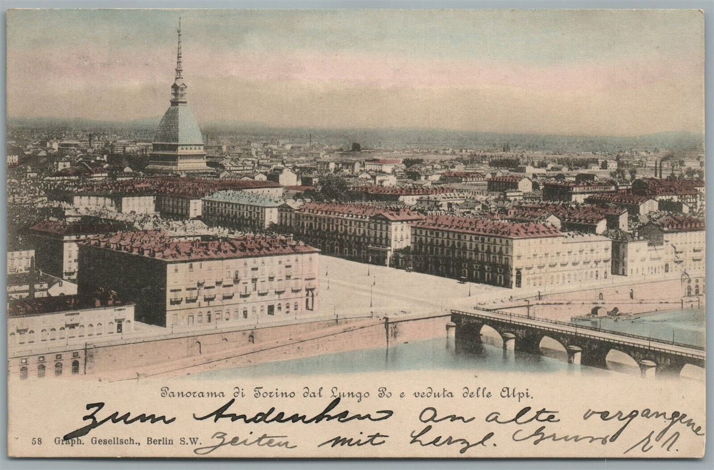 ITALY PANORAMA DI TORINO DAL LUNGO ANTIQUE POSTCARD