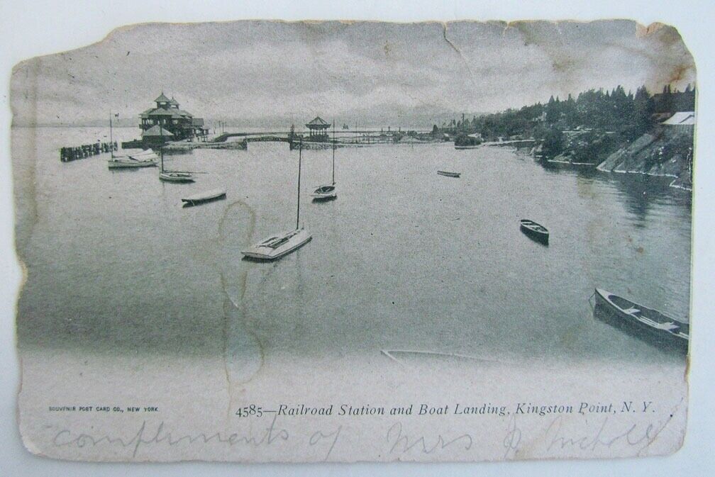 VINTAGE 1905 UNDIVIDED POSTCARD RAILROAD STATION & BOAT LANDING KINGSTON NY