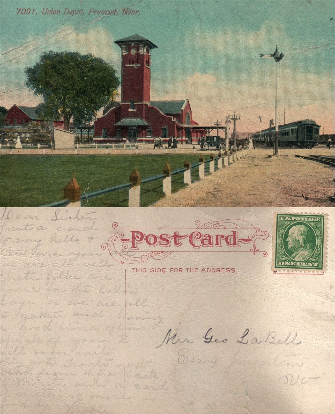 FREMONT NE UNION RAILWAY STATION ANTIQUE POSTCARD RAILROAD TRAIN DEPOT