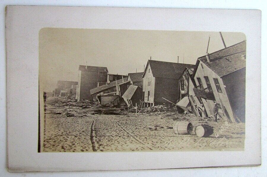 RPPC VINTAGE PHOTO POSTCARD AFTER THE BIG STORM COLLAPSED HOUSES STREET SCENE