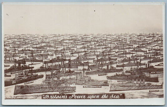 ANTIQUE REAL PHOTO RPPC BRITISH MILITARY FLEET NAVY BRITAINS POWER UPON THE SEA