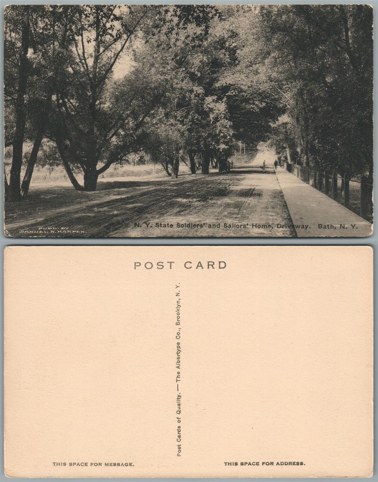 BATH N.Y. STATE SOLDIERS & SAILORS HOME DRIVEWAY ANTIQUE POSTCARD