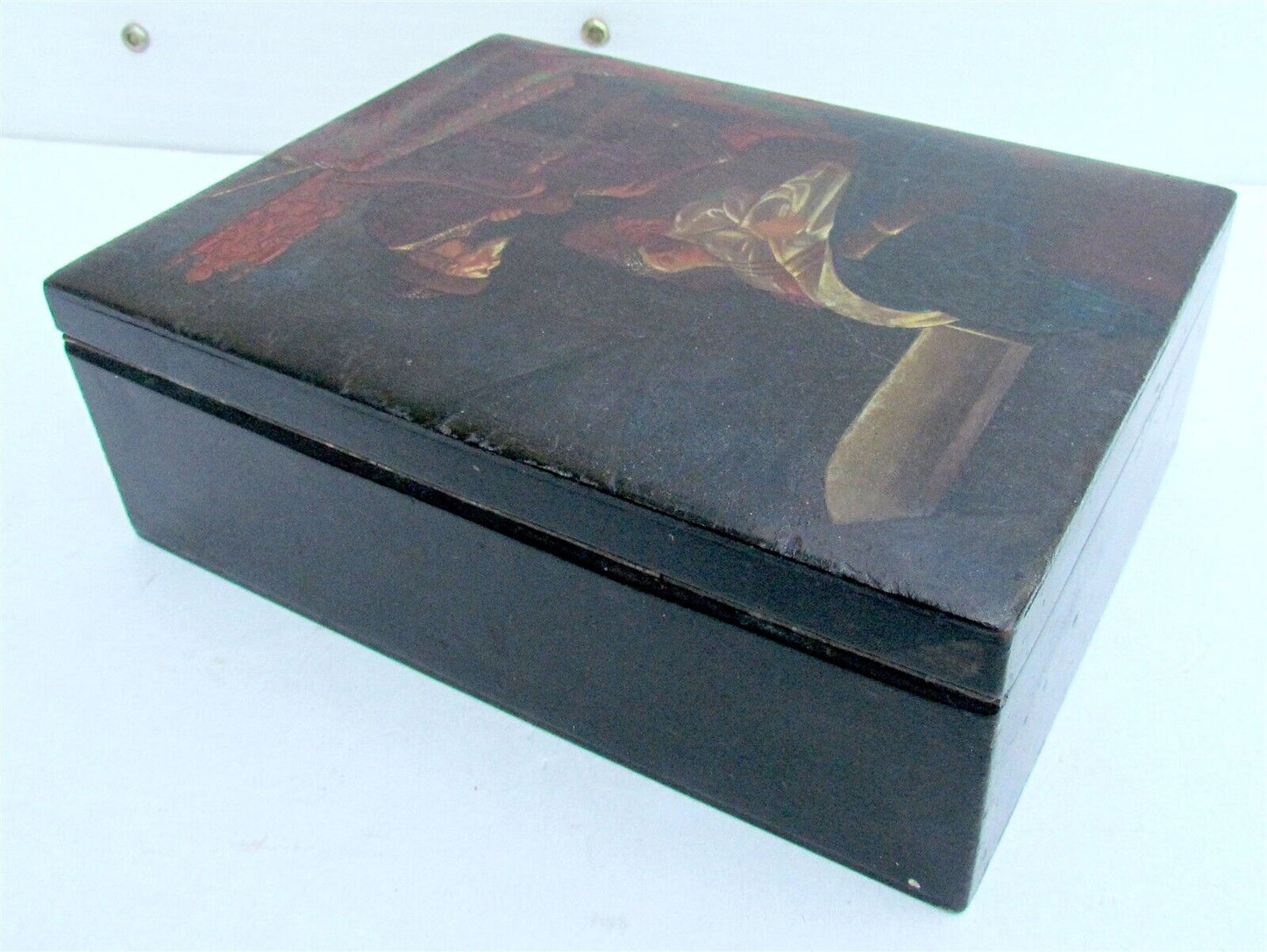 RUSSIAN ANTIQUE LACQUER BOX TSAR IVAN THE TERRIBLE AT THE WIFE'S BED large RARE