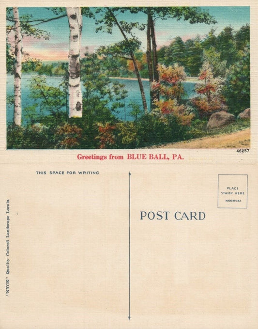 GREETINGS FROM BLUE BALL PA VINTAGE POSTCARD