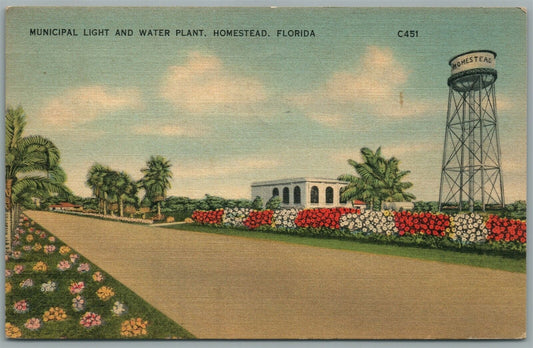 HOMESTEAD FL LIGHT & WATER PLANT VINTAGE POSTCARD