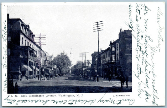 WASHINGTON NJ EAST WASHINGTON AVE. 1906 ANTIQUE POSTCARD