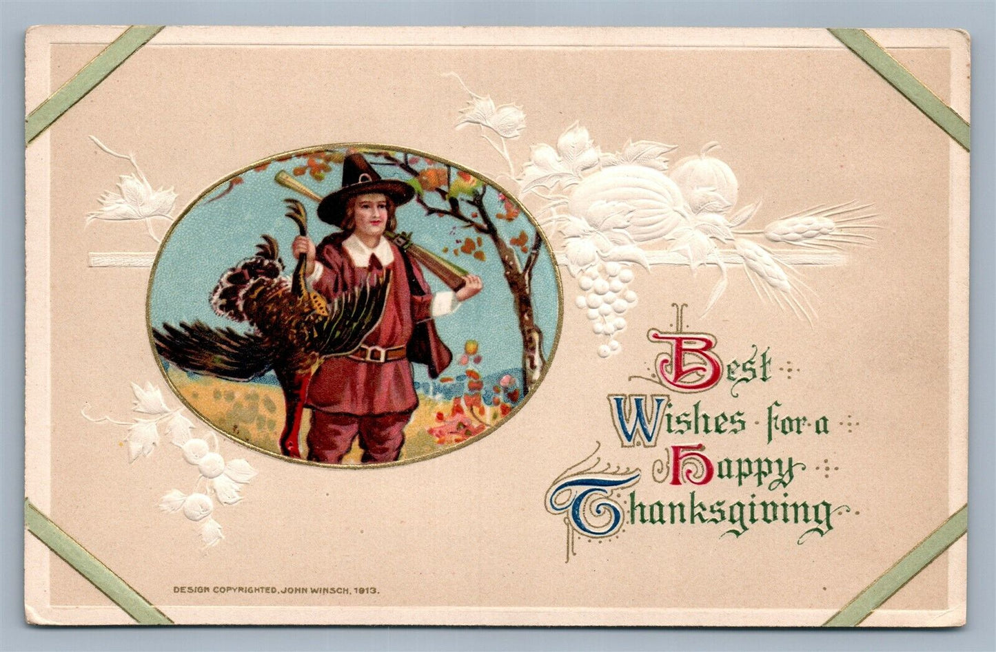 THANKSGIVING 1913 ANTIQUE EMBOSSED POSTCARD by JOHN WINSCH