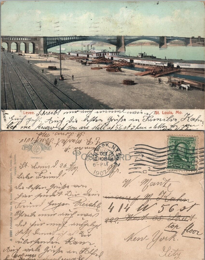 LEVEE SY.LOUIS MO ANTIQUE 1907 POSTCARD railway railroad