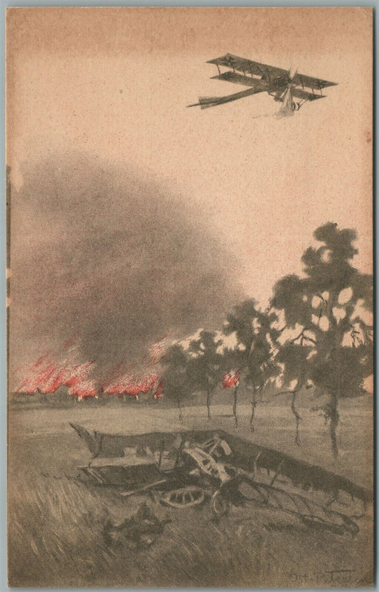 BIPLANES WWI FIGHT ANTIQUE GERMAN POSTCARD