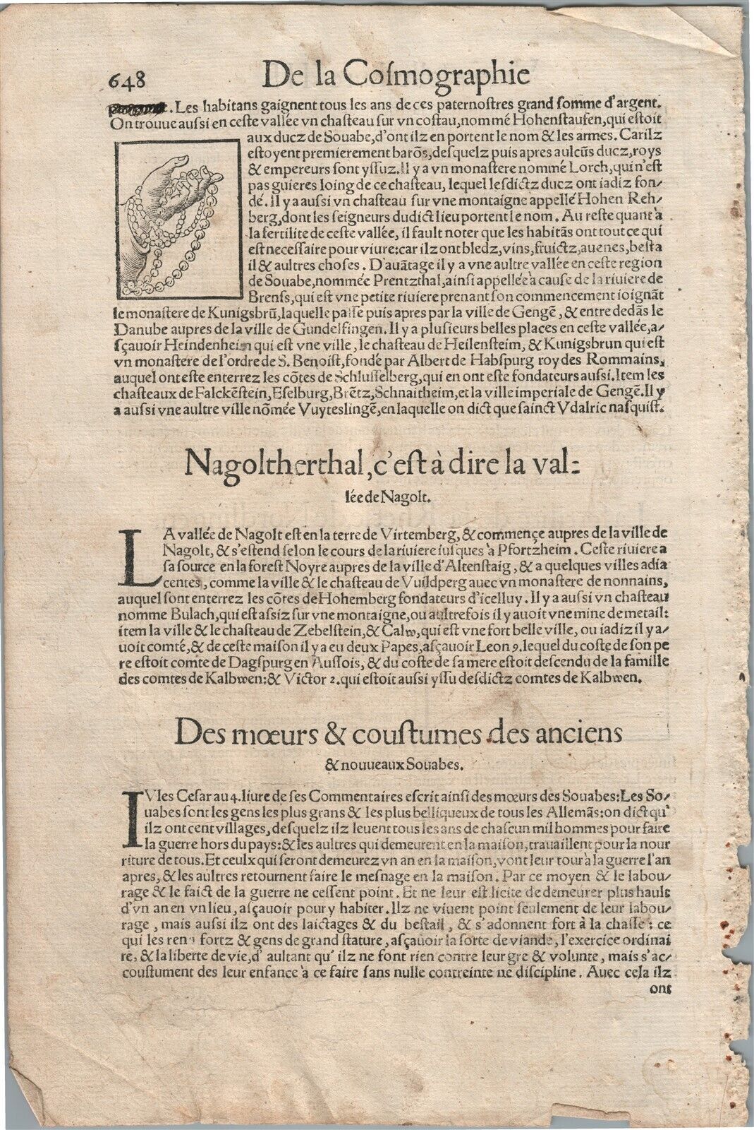 1575 NORDLINGEN GERMANY from BELLEFOREST EDITION of MUNSTER COSMOGRAPHY