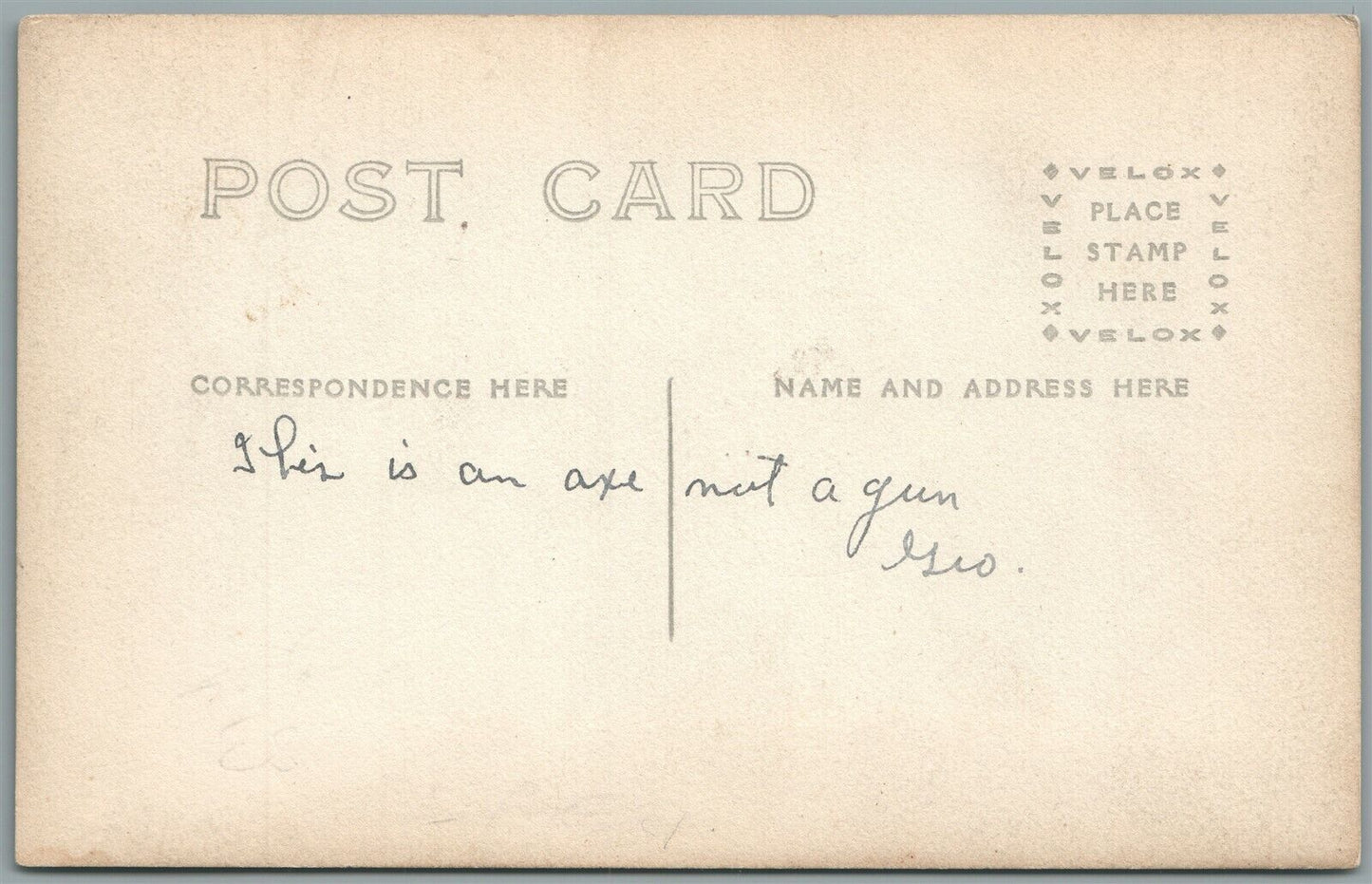 AMERICAN SOLDIER w/ AXE WOOD SPLITTING ANTIQUE REAL PHOTO POSTCARD RPPC