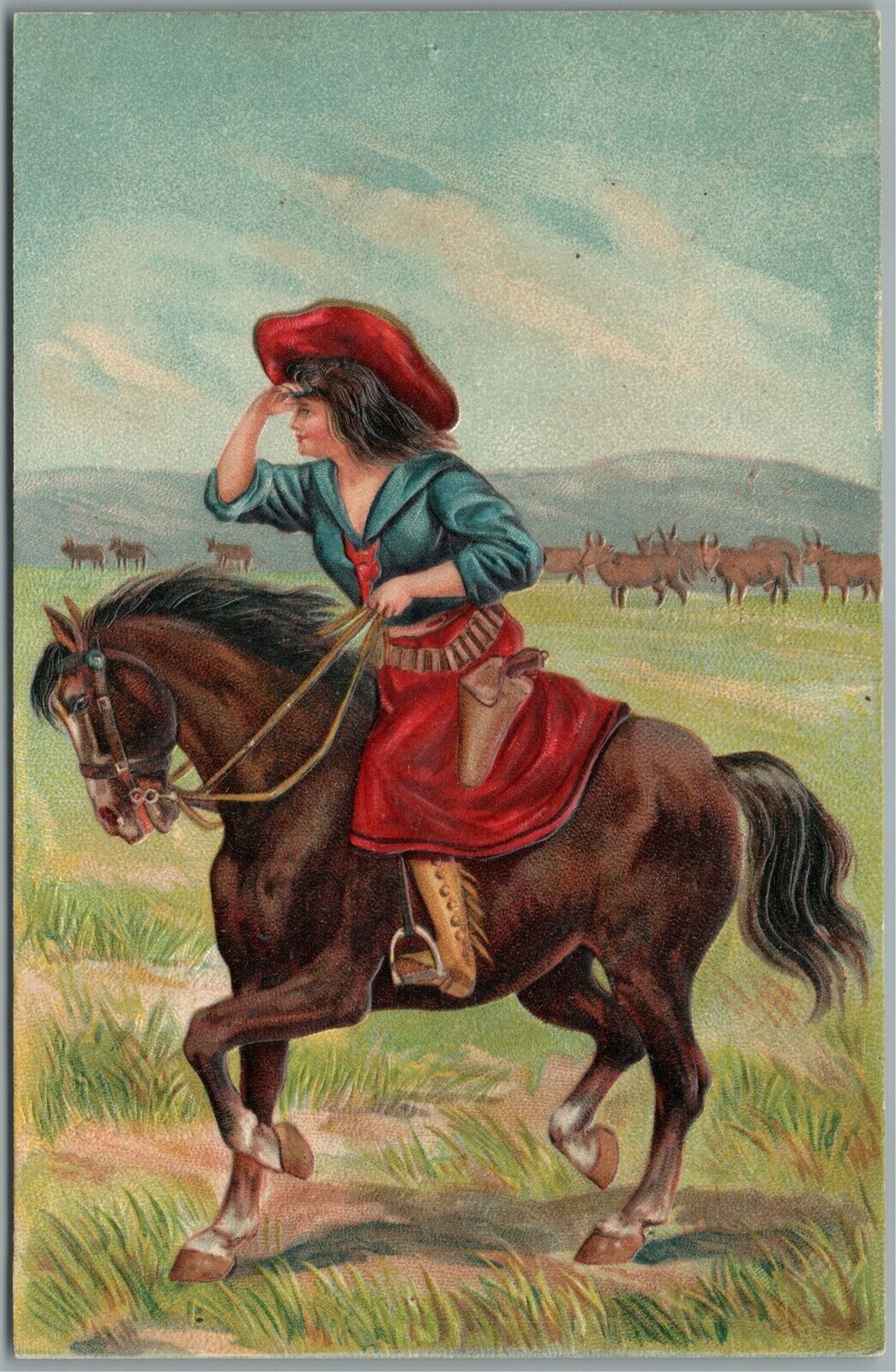 COWGIRL ANTIQUE POSTCARD