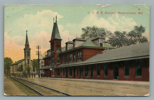 HAGERSTOWN MD RAILROAD STATION RAILWAY DEPOT ANTIQUE POSTCARD