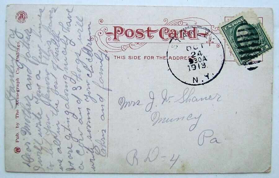 ANTIQUE 1913 POSTCARD STATE ARMORY GENEVA N.Y. CORK CANCEL