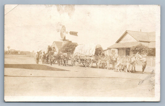 BLACK AMERICANA MULES DRAWN WAGON ANTIQUE REAL PHOTO POSTCARD RPPC