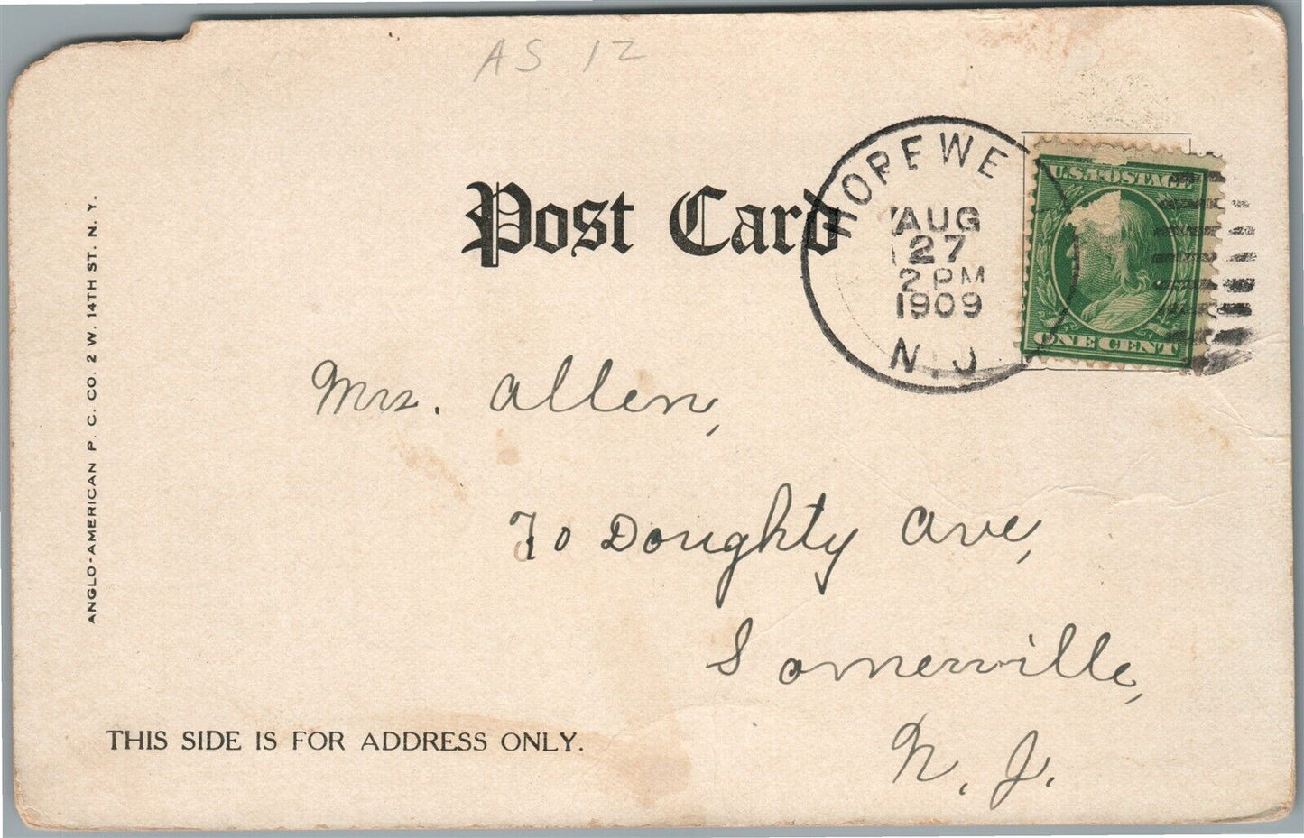 HOPEWELL NJ EAST BROAD STREET ANTIQUE POSTCARD