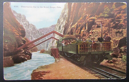 VINTAGE POSTCARD OBSERVATION CAR IN ROYAL GORGE COLORADO railway train railroad