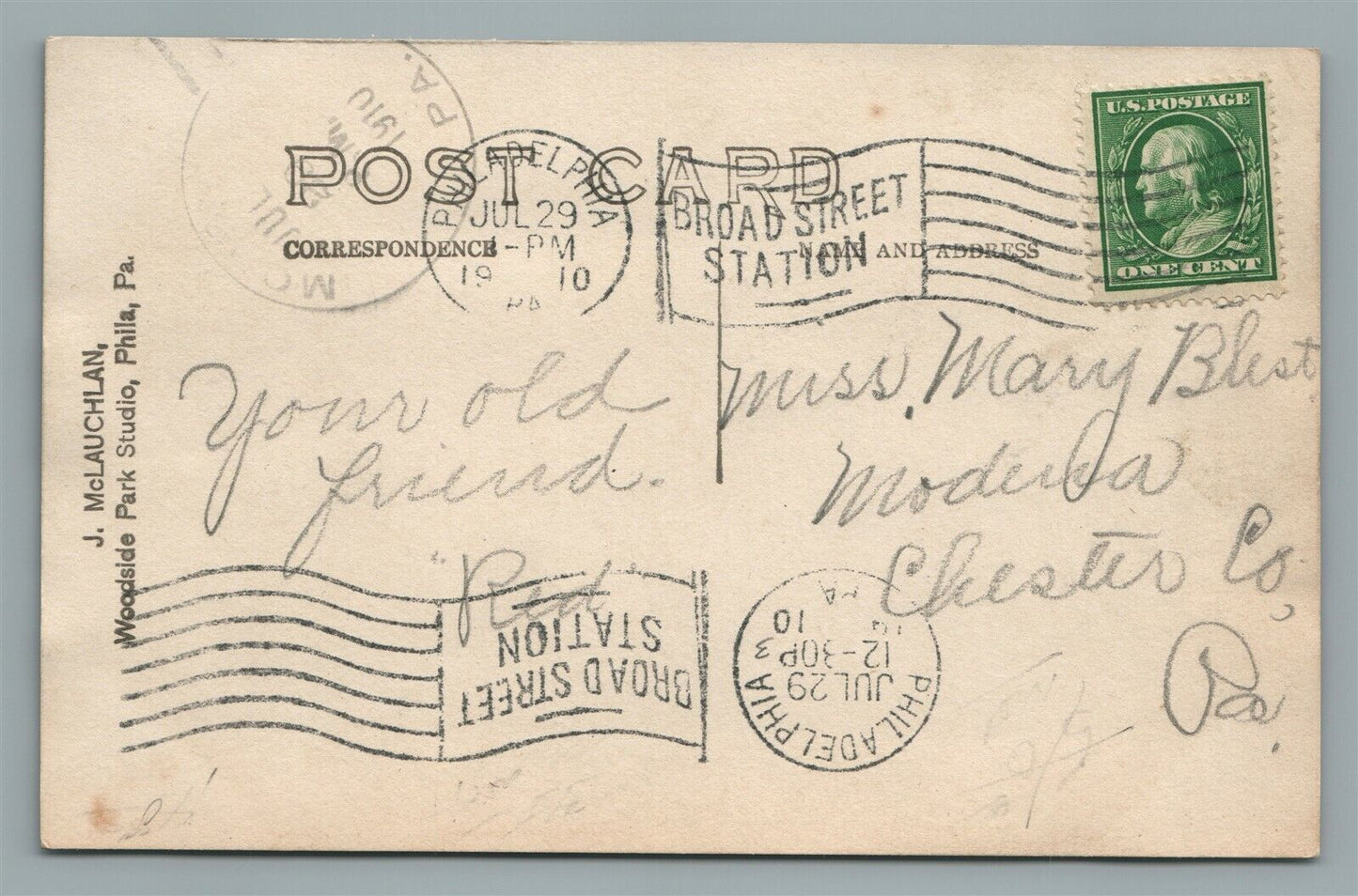 PHILADELPHIA WOODSIDE PARK PA ANTIQUE REAL PHOTO POSTCARD RPPC 1910 McLAUGHLAN