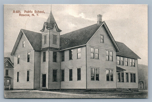 ROSCOE NY PUBLIC SCHOOL 1911 ANTIQUE POSTCARD