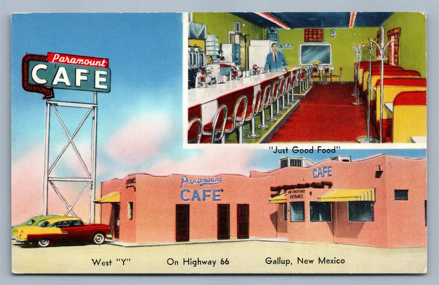 GALLUP NM PARAMOUNT CAFE ADVERTISING VINTAGE POSTCARD