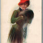 SKATING GIRL HAPPY NEW YEAR ARTIST SIGNED ANTIQUE POSTCARD