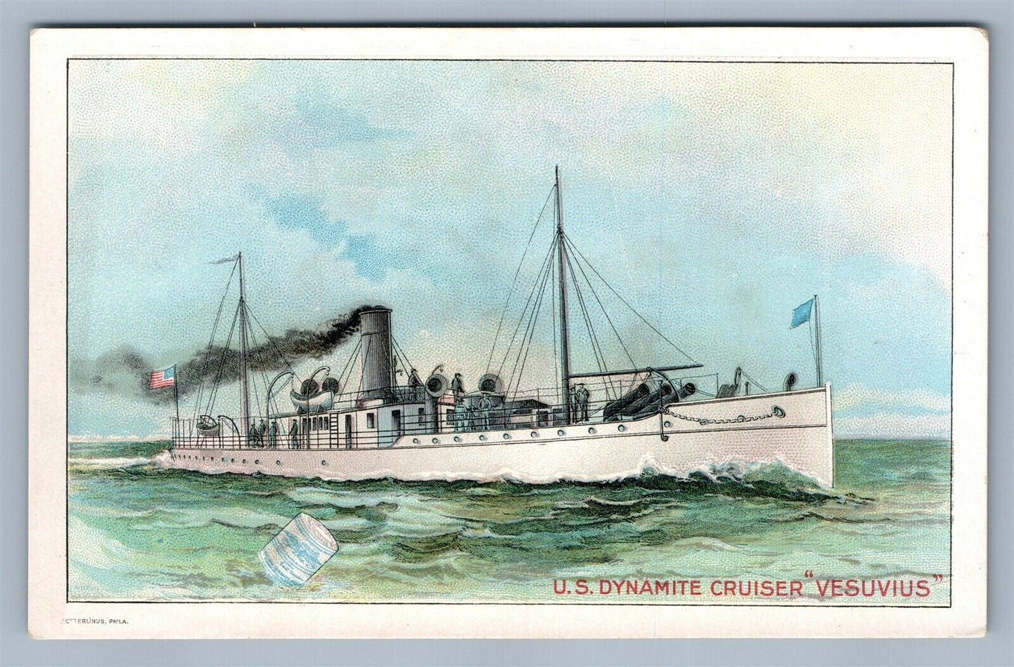 US DYNAMITE CRUISER VESUVIUS SHIP VICTORIAN TRADE CARD CONDENSED MILK NEW YORK