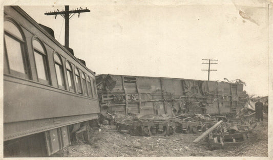 TRAIN WRECK ACCODENT 1922 ANTIQUE REAL PHOTO RPPC railway railroad
