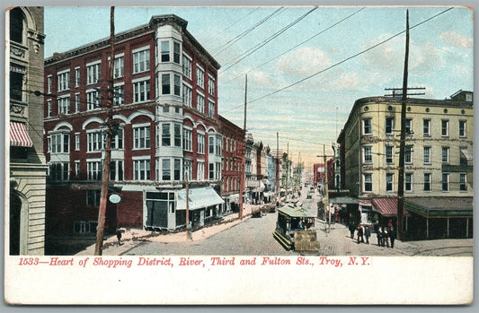 TROY NY HEART OF SHOPPING DISTRICT ANTIQUE POSTCARD