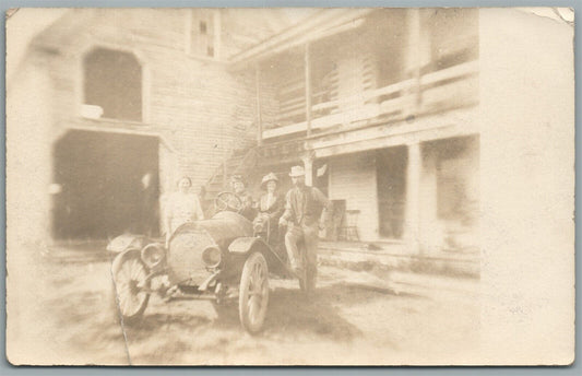 RACING CAR w/ LADY DRIVER race automobile ANTIQUE REAL PHOTO POSTCARD RPPC