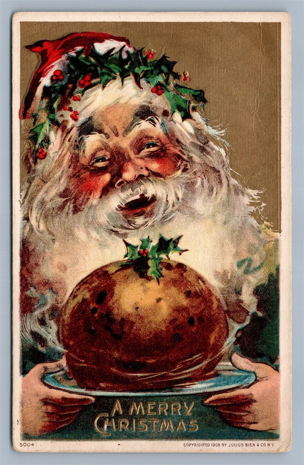 SANTA CHRISTMAS ANTIQUE EMBOSSED 1913 POSTCARD by JULIUS BIEN & CO.