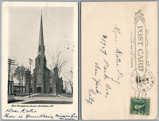 MIDDLETOWN N.Y. FIRST PRESBYTERIAN CHURCH UNDIVIDED ANTIQUE POSTCARD