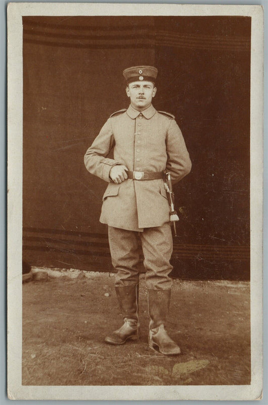 GERMAN SOLDIER w/ DAGGER WWI ERA ANTIQUE REAL PHOTO POSTCARD RPPC