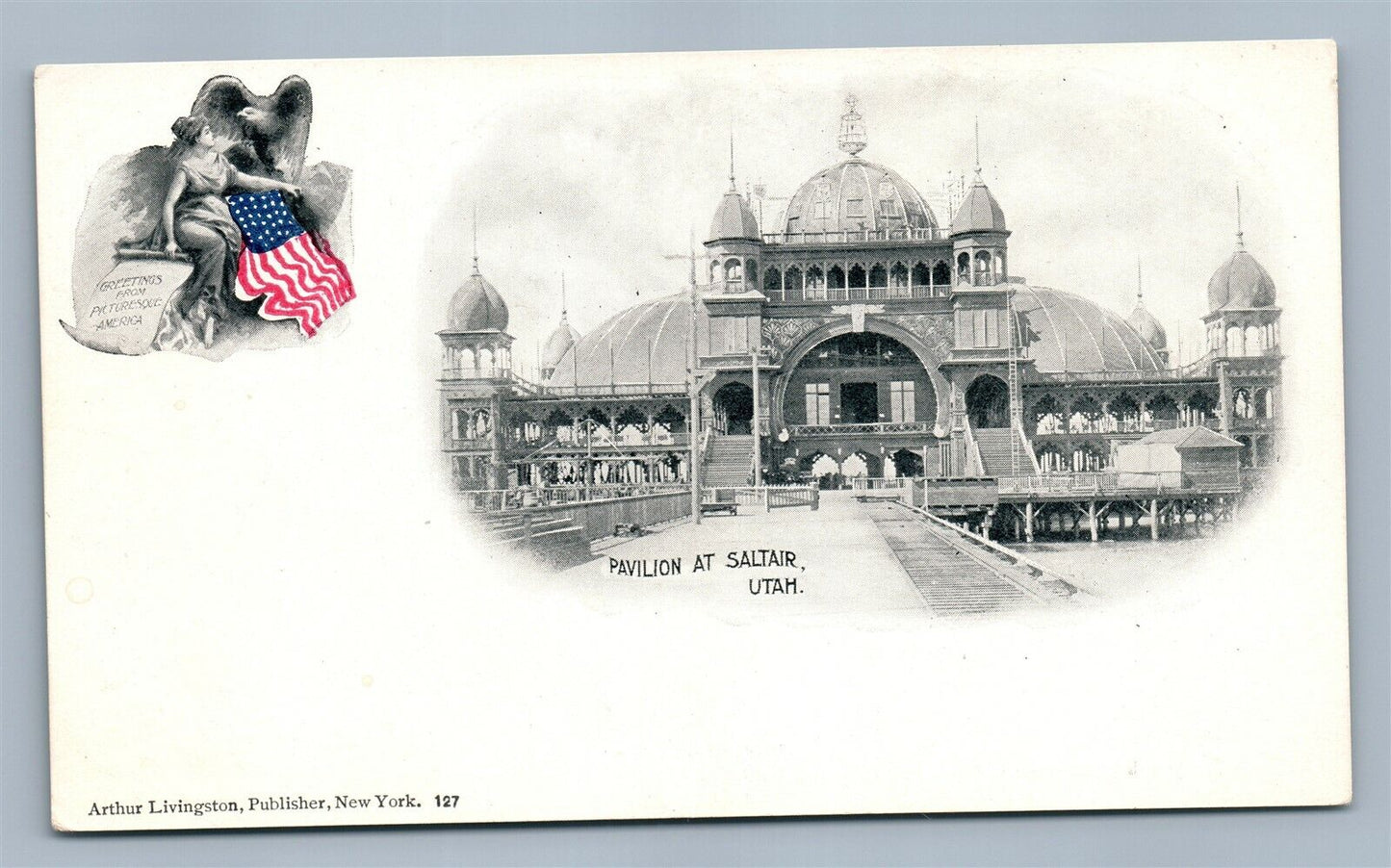 PAVILION AT SALTAIR UTAH PRIVATE MAILING CARD by A.LIVINGSTON ANTIQUE POSTCARD