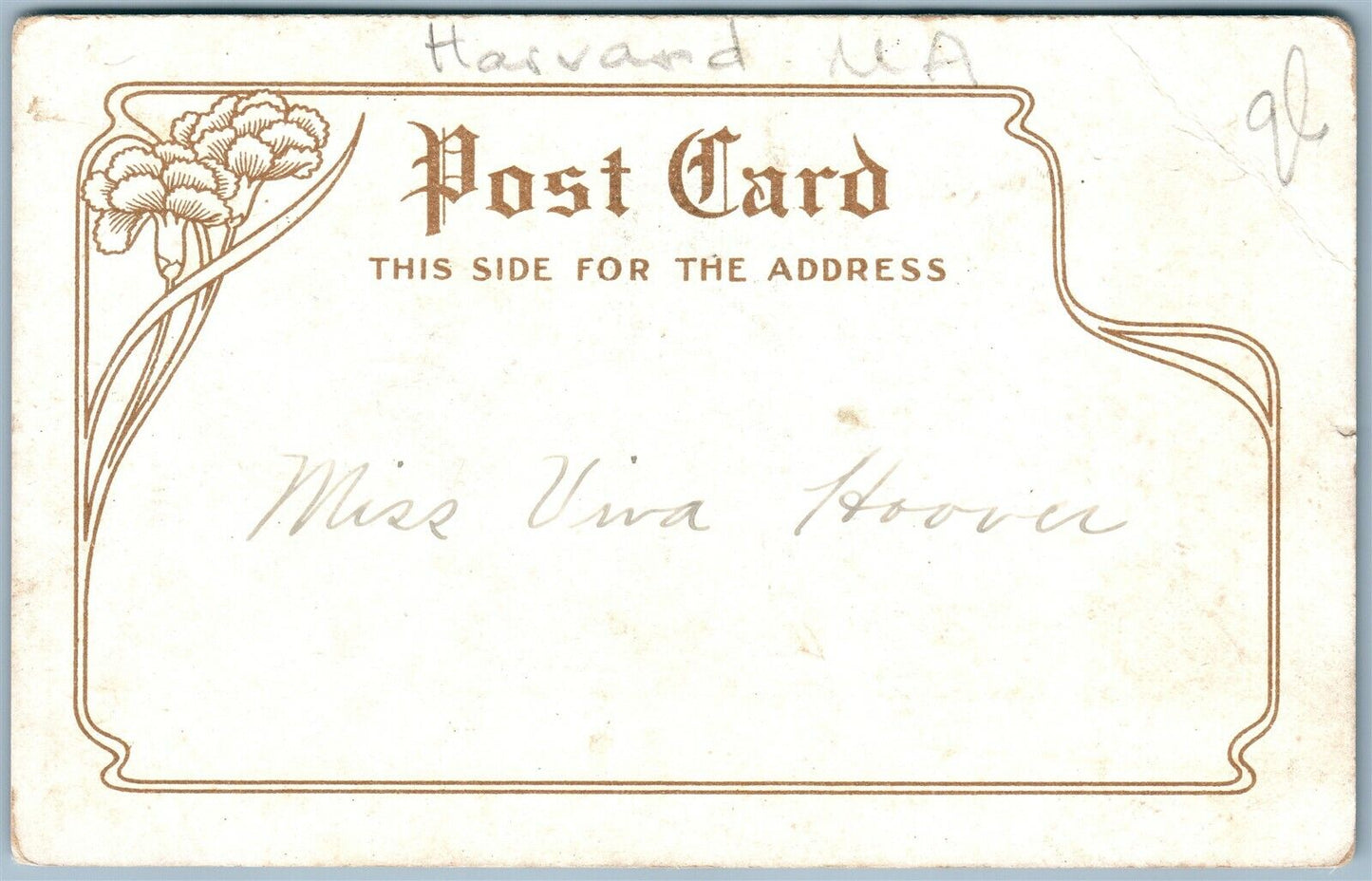 HARVARD MA 1907 ANTIQUE POSTCARD