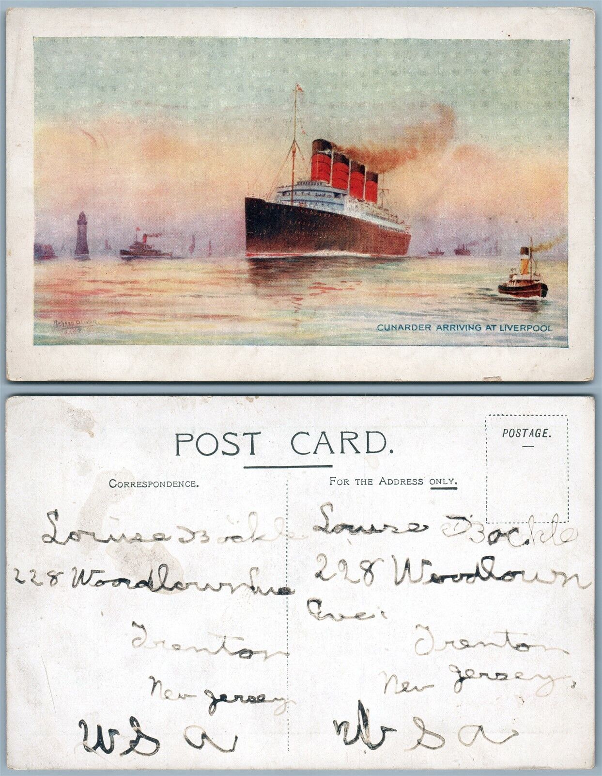 CINARDER ARRIVING AT LIVERPOOL ANTIQUE POSTCARD