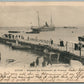 SHIP in ALGER PORT DEPART DU COURRIER DE FRANCE ANTIQUE POSTCARD w/ STAMP
