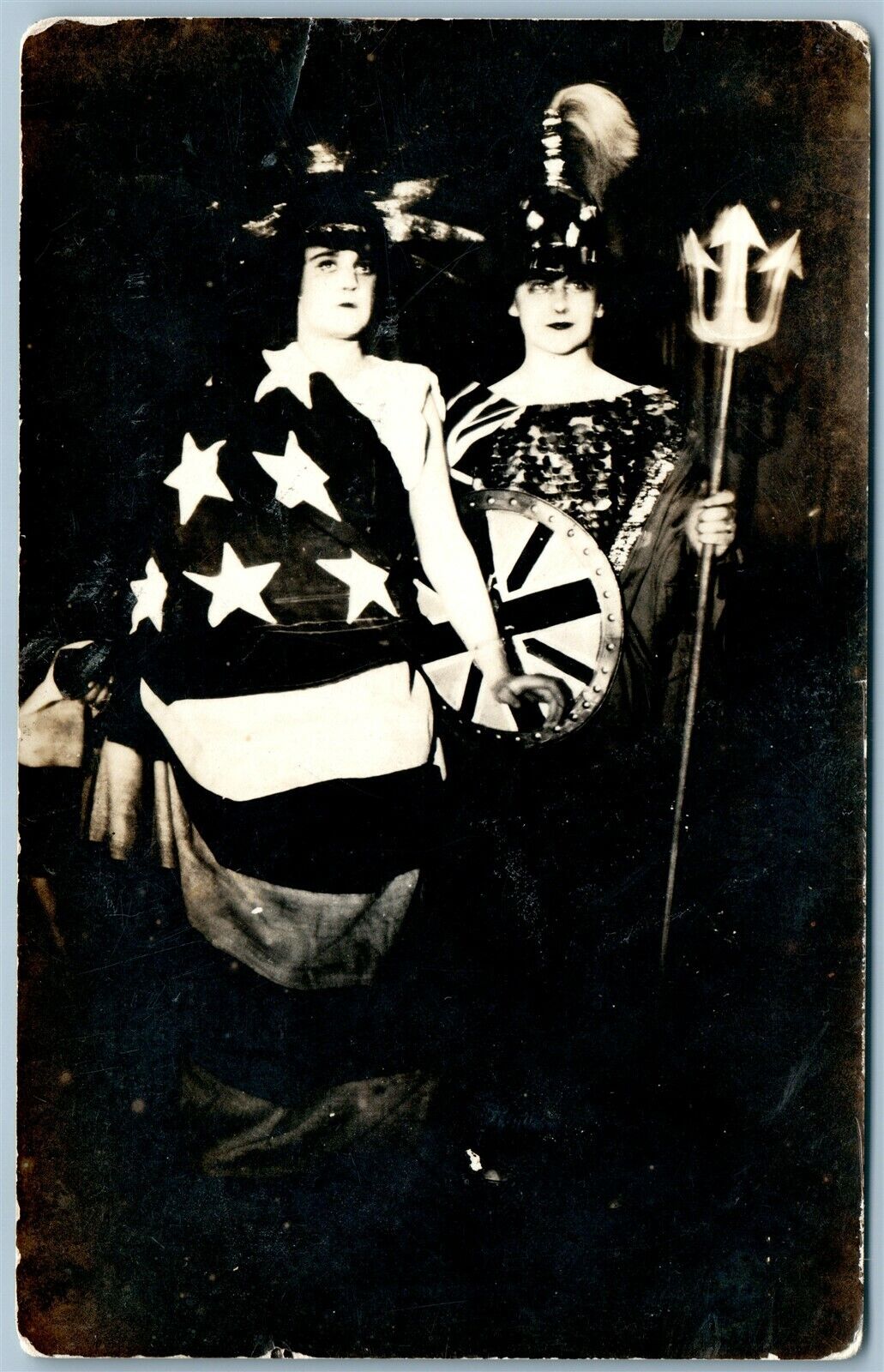 COSTUME PERFORMANCE GIRLS w/ TRIDENT ANTIQUE REAL PHOTO POSTCARD RPPC