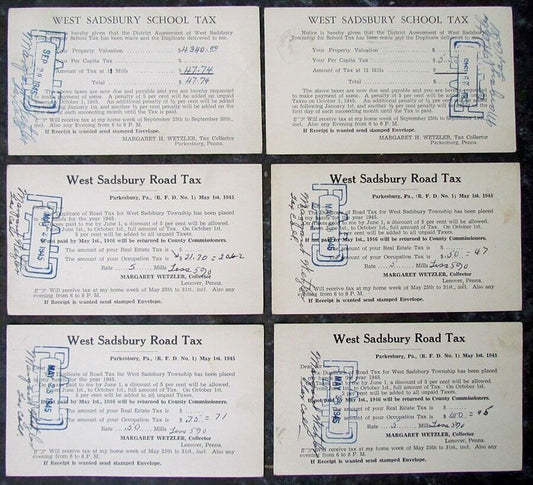 LOT 6 VINTAGE 1945 WEST SADSBURY SCHOOL CARDS CHESTER COUNTY PA CORK CANCEL