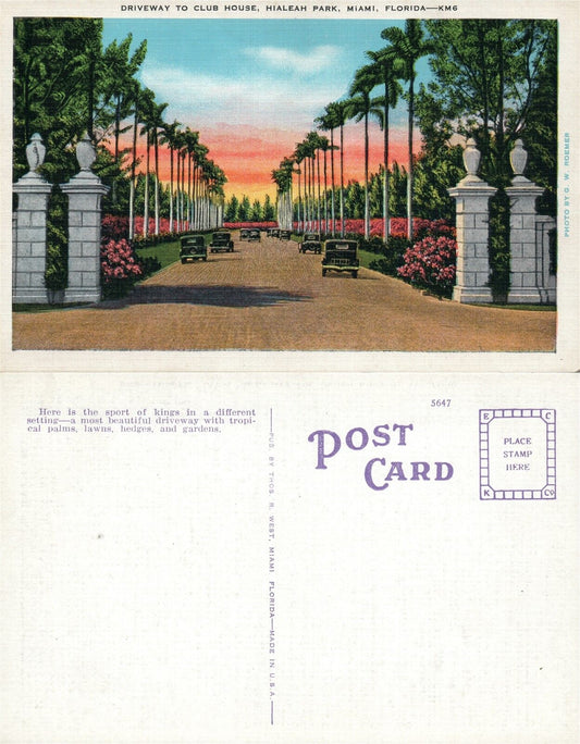 MIAMI FL CLUB HOUSE HIALEAH PARK VINTAGE POSTCARD