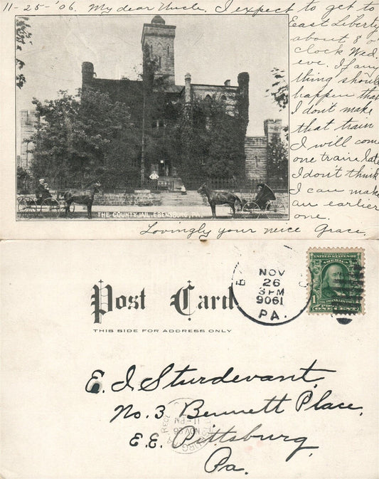EBENSBURG PA COUNTY JAIL 1906 UNDIVIDED ANTIQUE POSTCARD