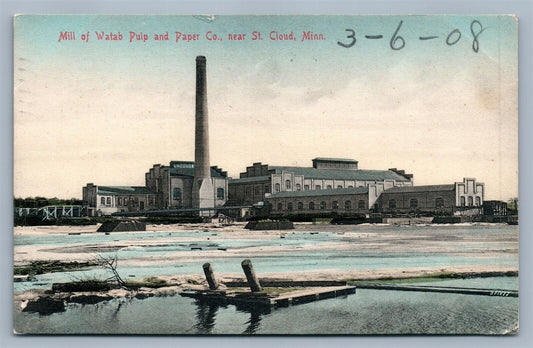 ST.CLOUD MN MILL OF WATAB PULP & PAPER CO. ANTIQUE POSTCARD